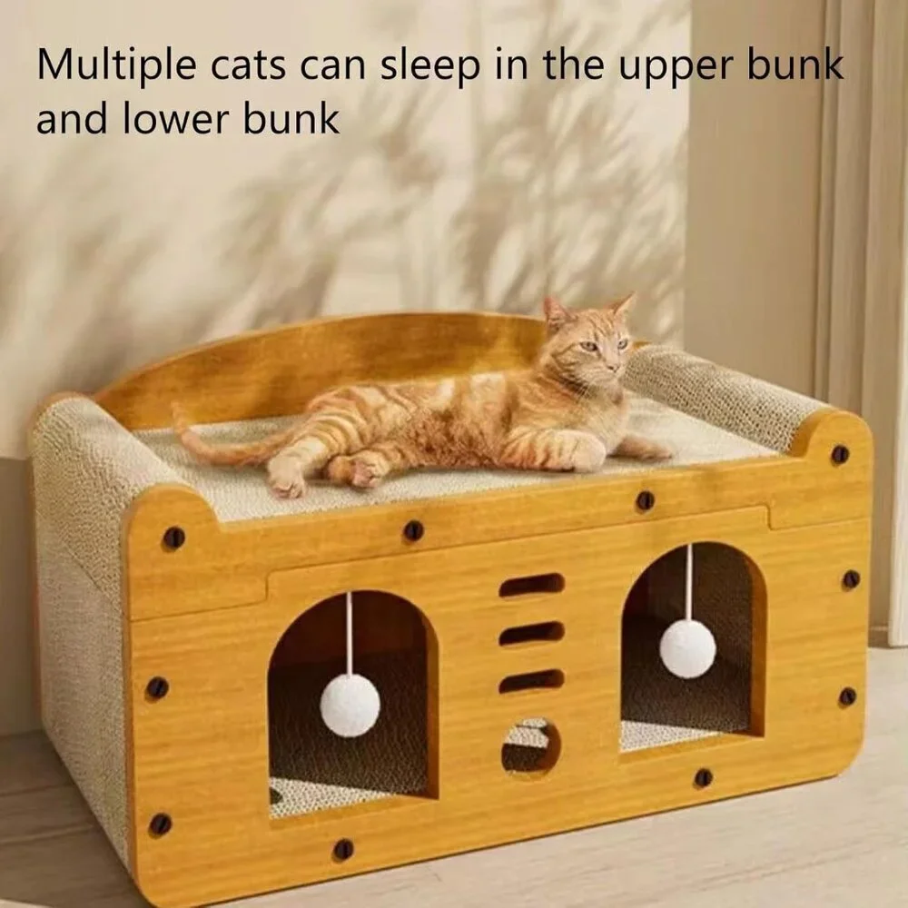 Cat Scratcher House, Cat Scratcher Board Cat Cave with Hanging Ball Toy